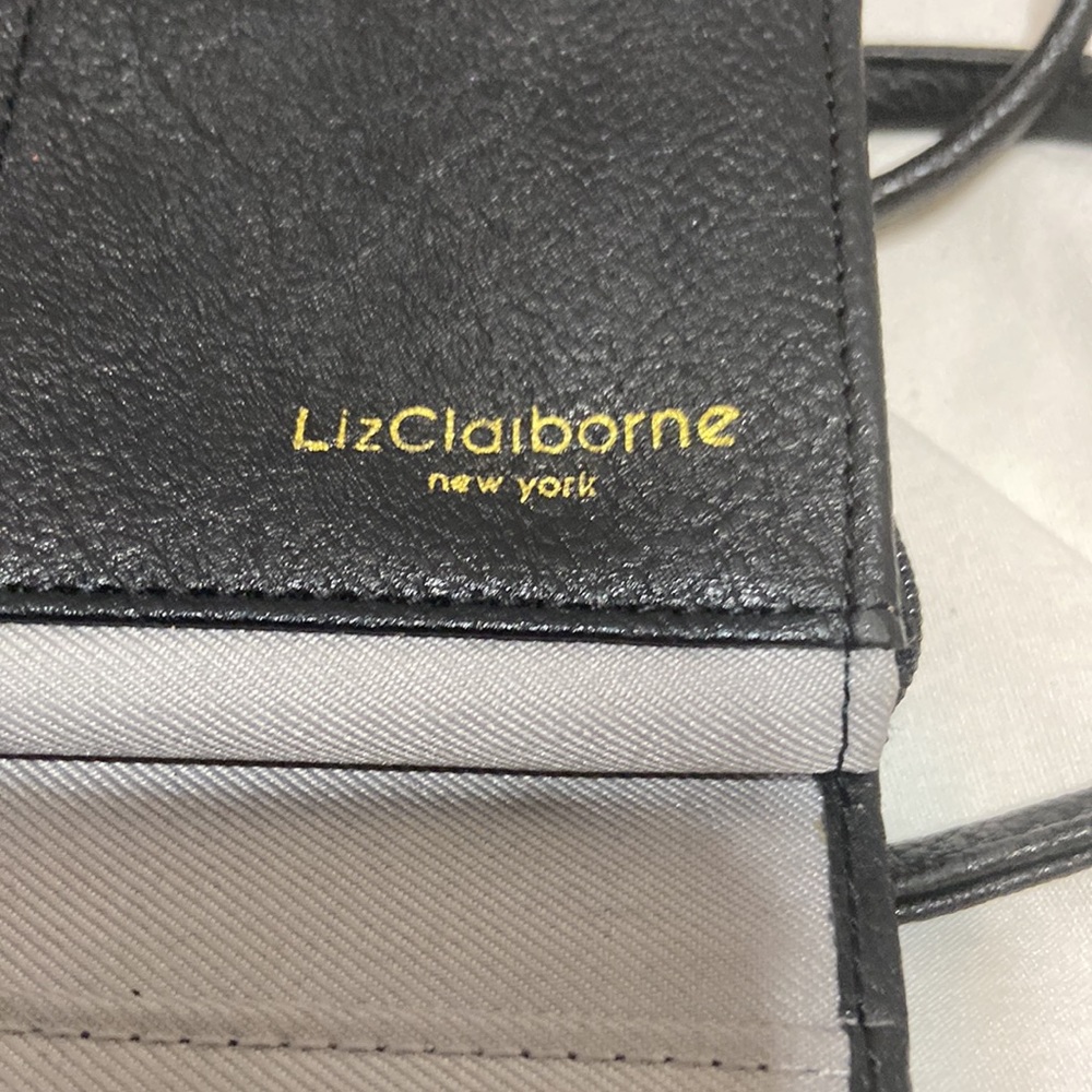 LizClaiborne leather Clutch Purse Shoulder Strap Black Leather multi pockets - Picture 2 of 8